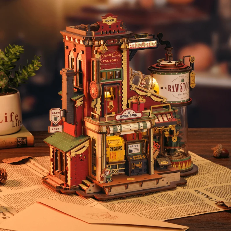 Dream Gift Factory Starter Kit – 3D-Holzbausatz mit Licht & Musik, inkl. Werkzeug-Set
