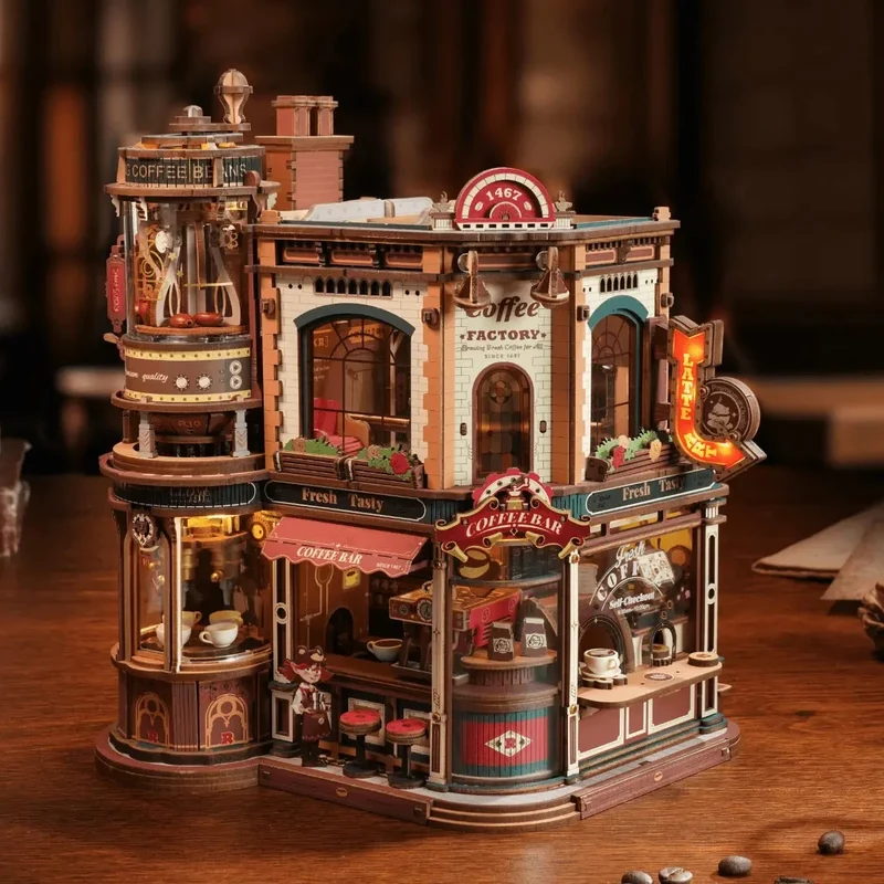 Dream Coffee Factory 3D-Holzbausatz mit Licht
