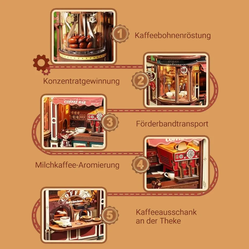 Dream Coffee Factory 3D-Holzbausatz mit Licht