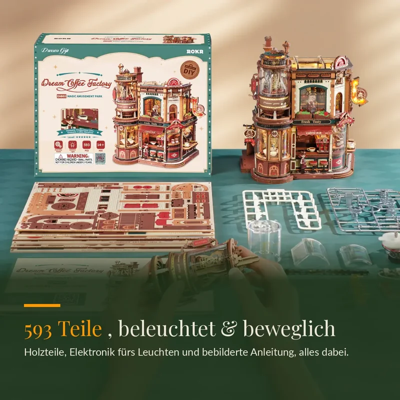 Dream Coffee Factory 3D-Holzbausatz mit Licht