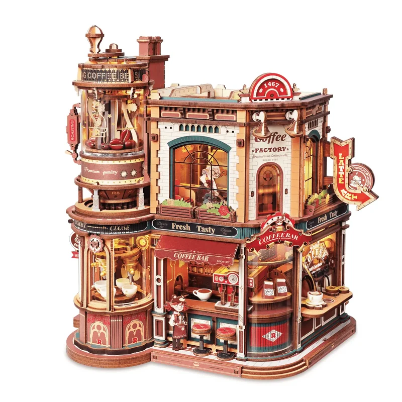 Dream Coffee Factory 3D-Holzbausatz mit Licht