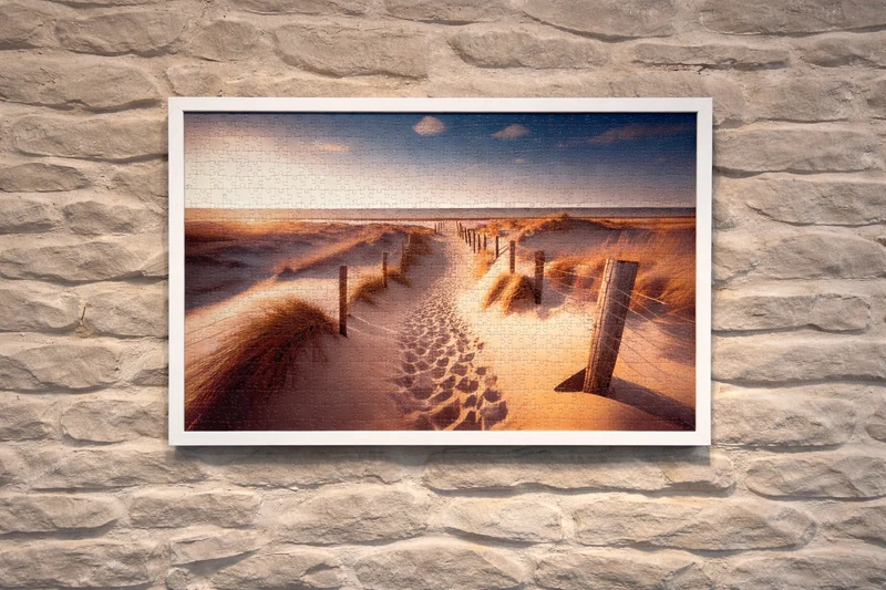 1000 Teile Puzzle Ostsee, gelegt und gerahmt weiß