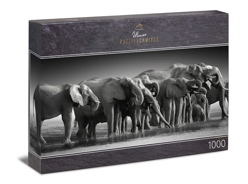 Panorama-Puzzle 1000 Teile "Elefanten am Wasser"