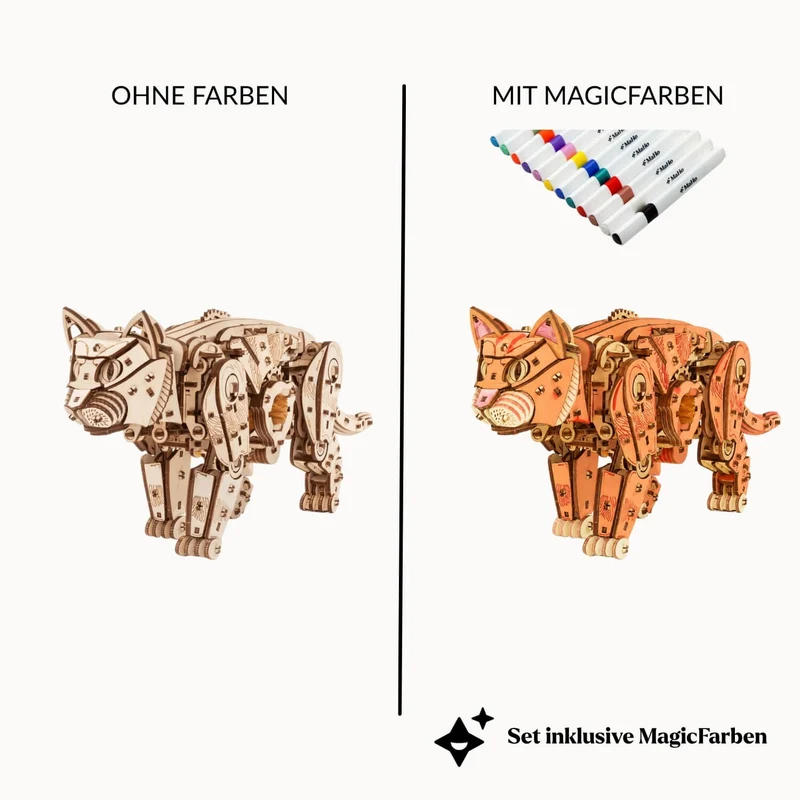Katze in Bewegung — Muttertags-Holzkunst mit Mechanik
