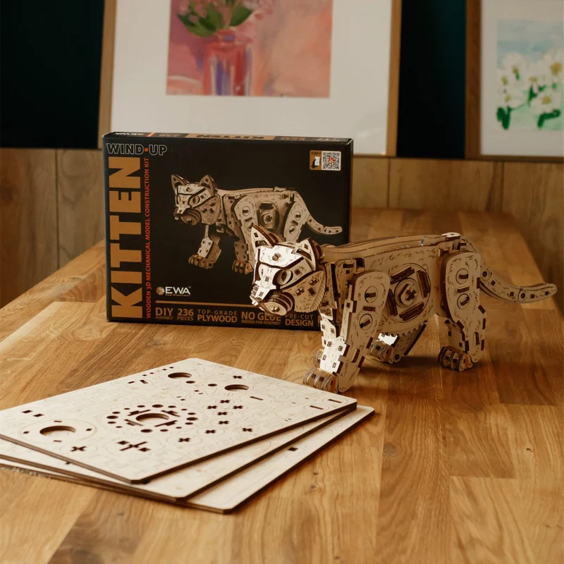 Katze in Bewegung — Muttertags-Holzkunst mit Mechanik
