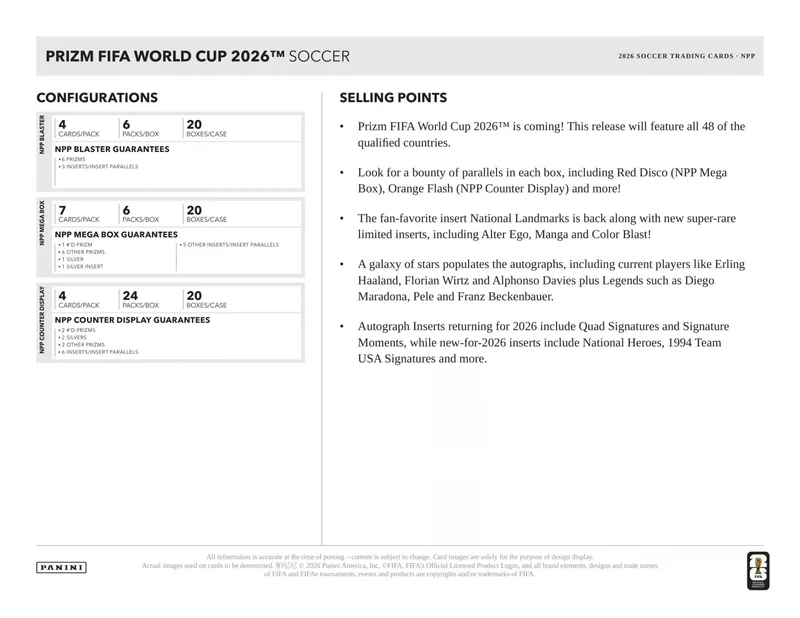 2026 Panini Prizm FIFA World Cup Fußball Mega Box