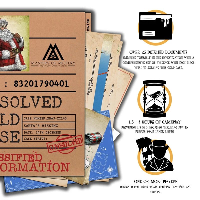 Christmas Unsolved Cold Case File Murder Mystery Game - Where Is Santa Escape Room- Dig