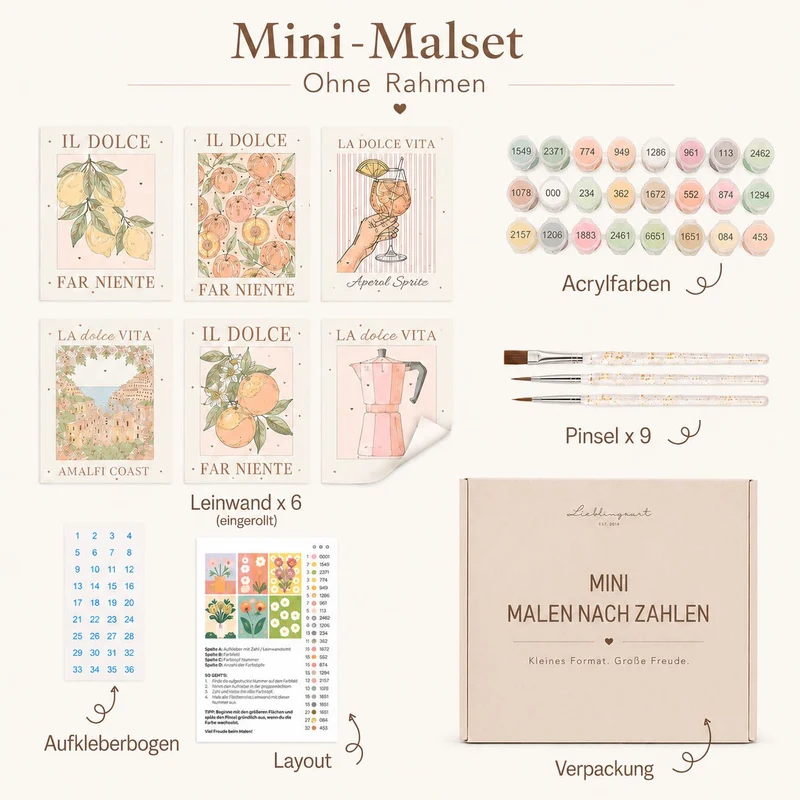 MINI MALEN NACH ZAHLEN | ROSA RIVIERA – 6er Set