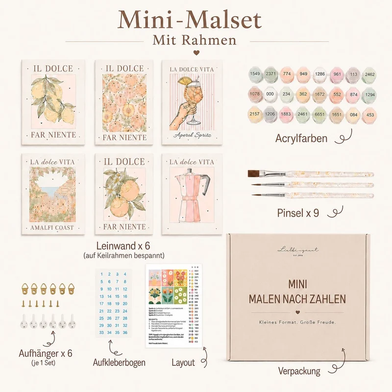 MINI MALEN NACH ZAHLEN | ROSA RIVIERA – 6er Set