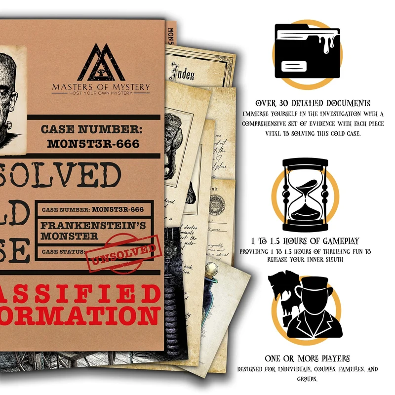 Halloween Cold Case File Murder Mystery Game - Find Frankenstein's Brain Escape Room - Perfect Date Night Game - Phys