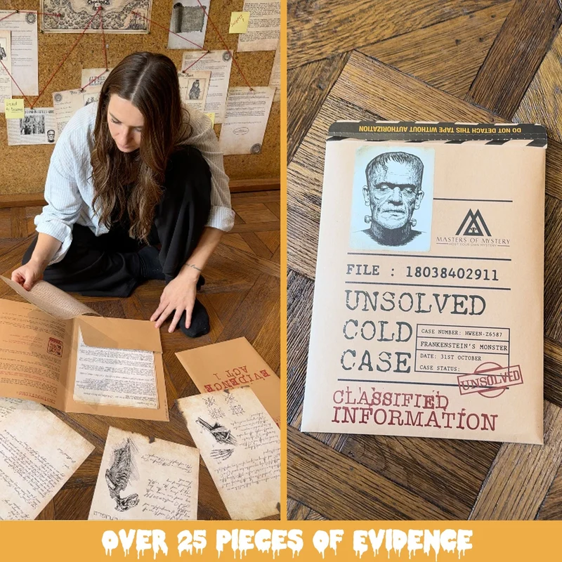 Halloween Cold Case File Murder Mystery Game - Find Frankenstein's Brain Escape Room - Perfect Date Night Game - Phys