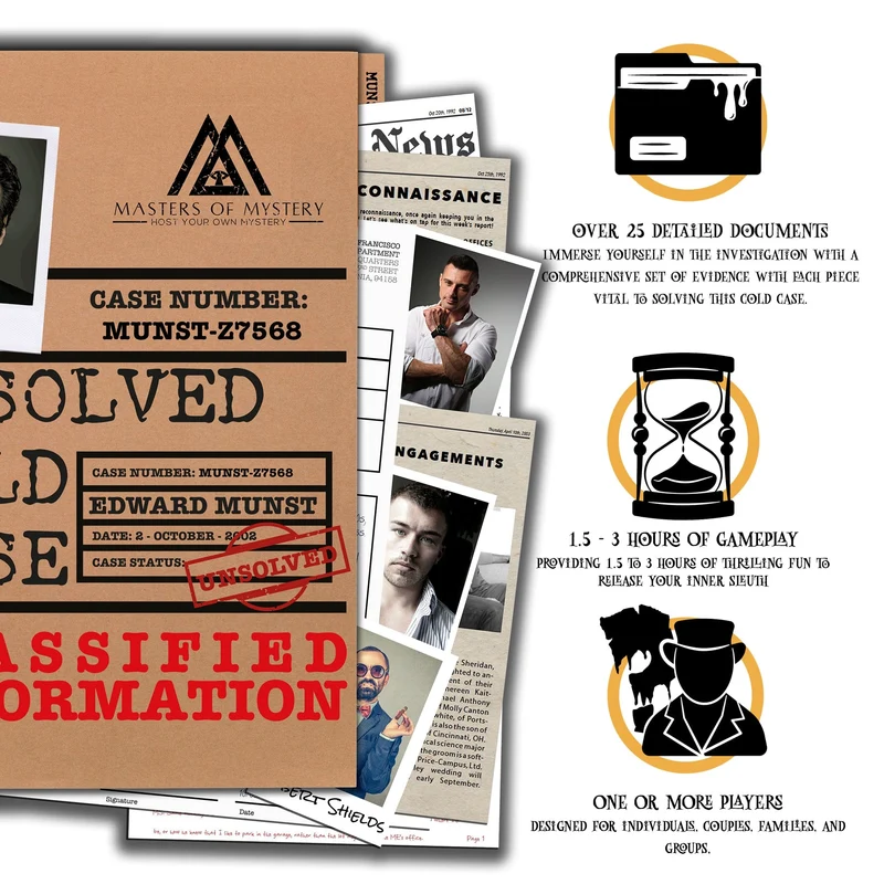 Unsolved Cold Case Files Game - Edward Munst Unsolved Murder Mystery - Perfect Date Night Game - Dig