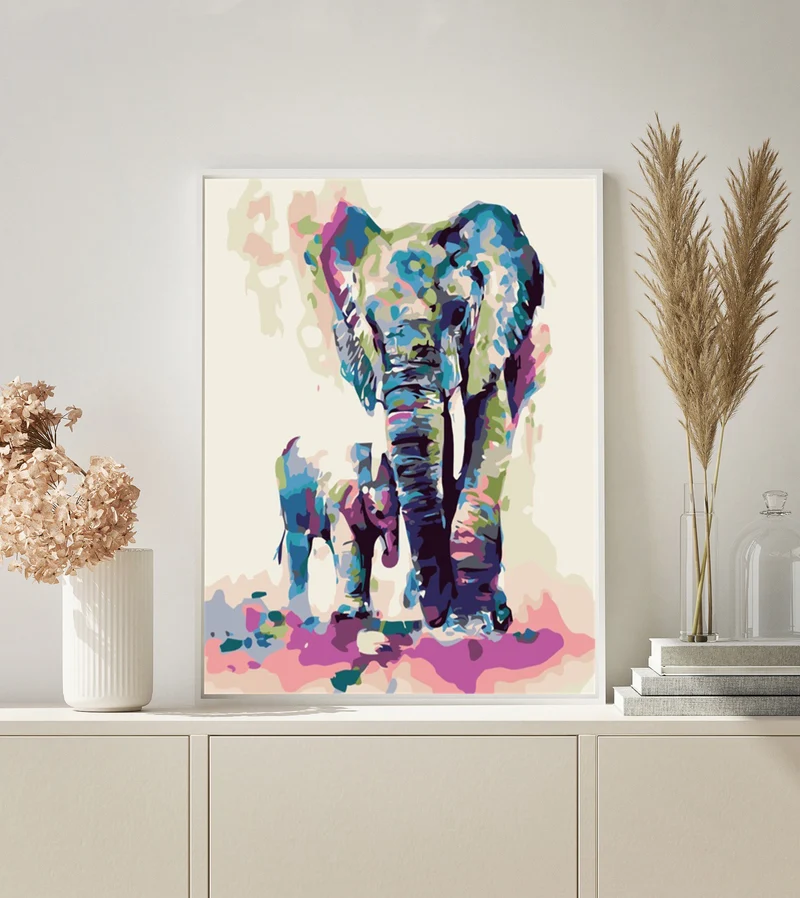 MALEN NACH ZAHLEN | ELEFANT MUTTER & KIND BUNT