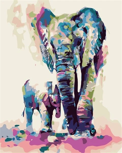 MALEN NACH ZAHLEN | ELEFANT MUTTER & KIND BUNT