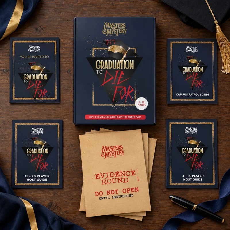 "A Graduation to Die For" Murder Mystery Game Kit - Themed Party Fun