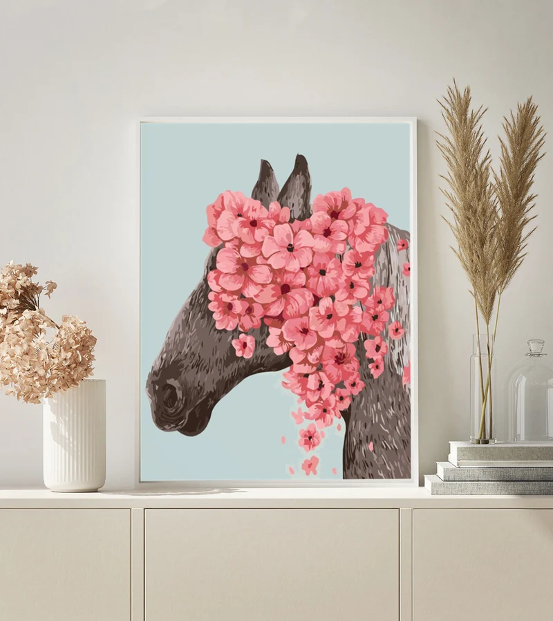 MALEN NACH ZAHLEN | PFERD MIT BLUMEN