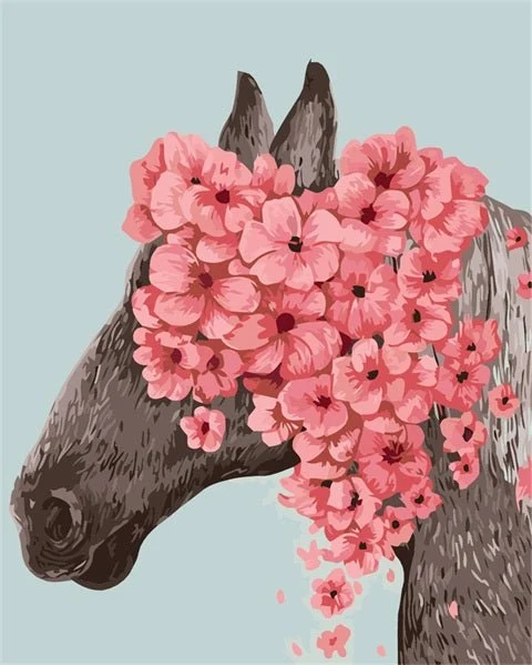 MALEN NACH ZAHLEN | PFERD MIT BLUMEN