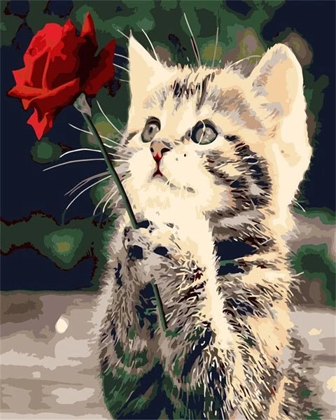 MALEN NACH ZAHLEN | KATZE MIT ROSE