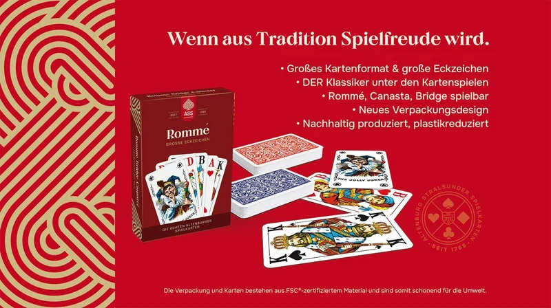 FSC Rommé mit großen Eckzeichen, französisches Bild, deutsch