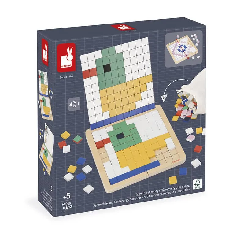 Holzpuzzle Mosaik Pixel – Symmetrie und Codierung 4in1 5+