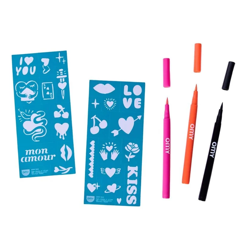 Set mit 3 Markern zum Erstellen von Tattoos – I love you