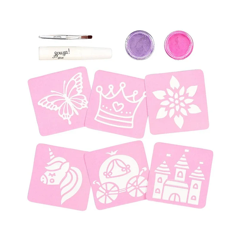 Glitzertattoos mit Schablonen für Kinder – Prinzessin, 12 Stück