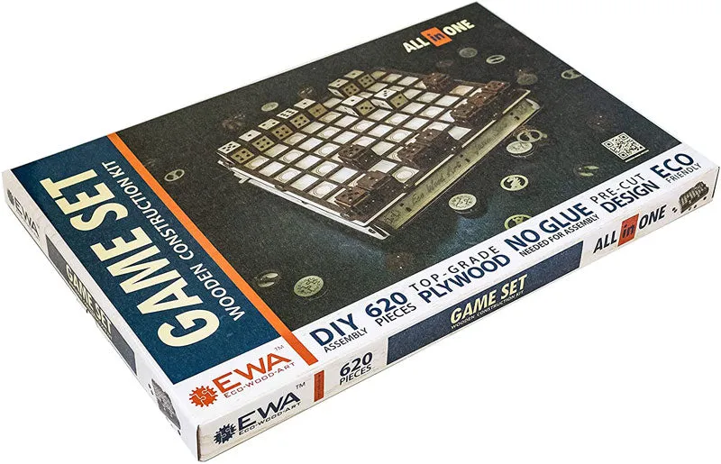 EWA - Spiele Set Schach, Dame, Battle - Puzzle - Holzbausatz