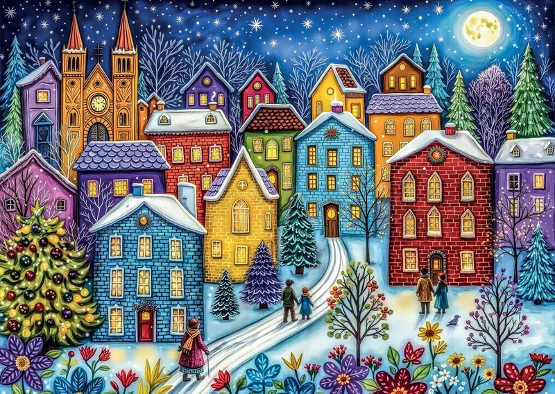 Snowy Evening Village (1000pcs)