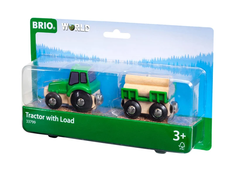 Traktor mit Anhänger und HolzHolzlader