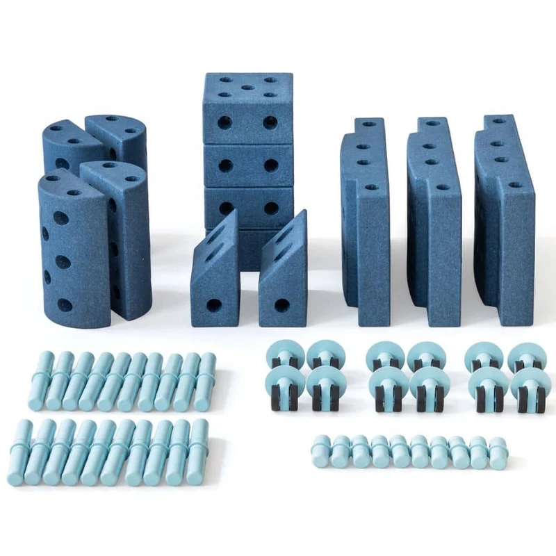 Kreative Bausteine zur Förderung der Grobmotorik – Education Set – Deep Blue/Sky Blue, 55 Teile