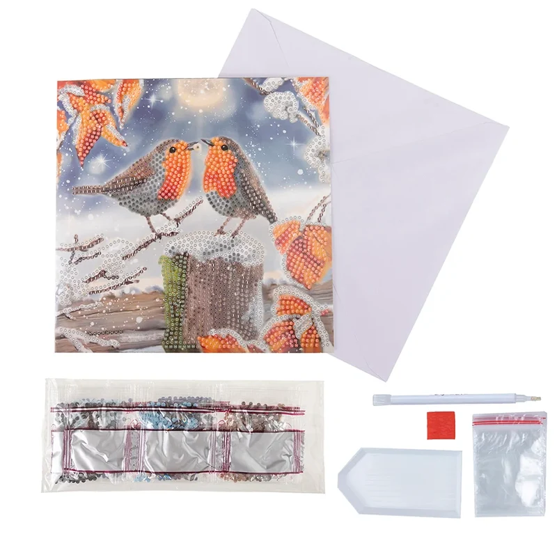 Crystal Art Card Kit - Kissing Robins