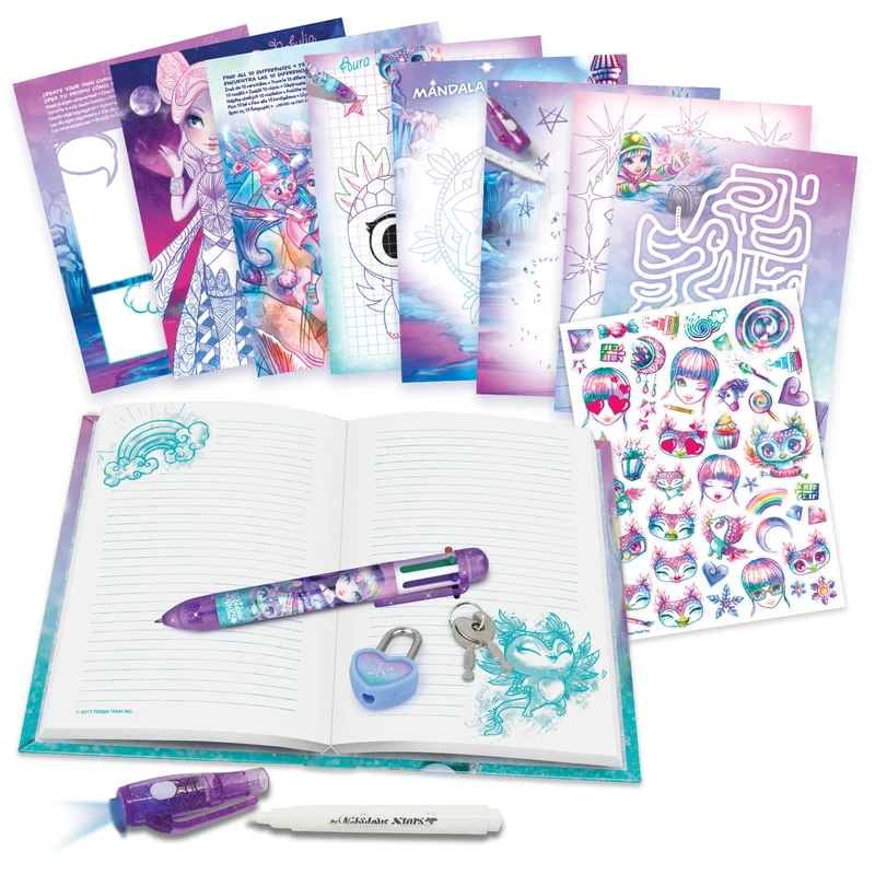Tagebuch mit Vorhängeschloss – mit unsichtbarem Stift und UV-Taschenlampe zum Lesen – Isadora 7+