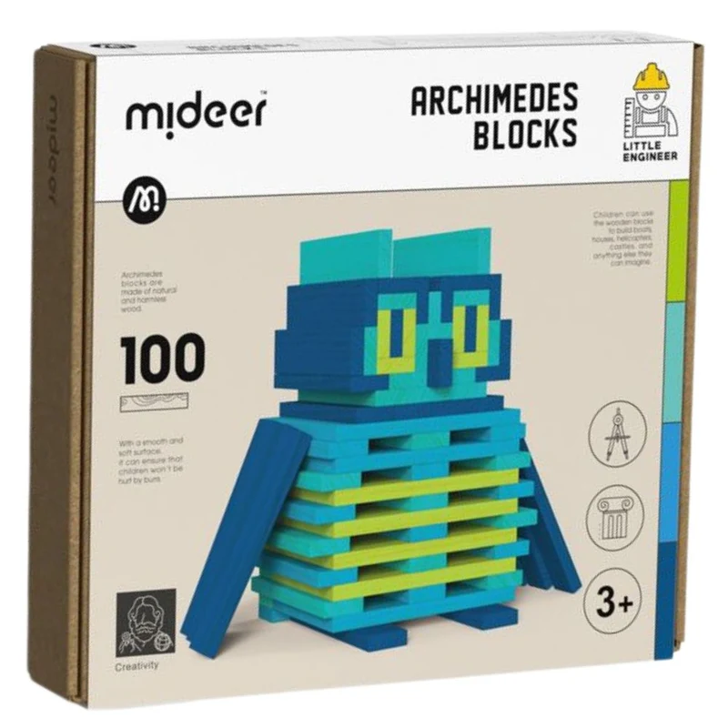 Holzbausteine Archimedes – Kühle Farben, 100 Teile