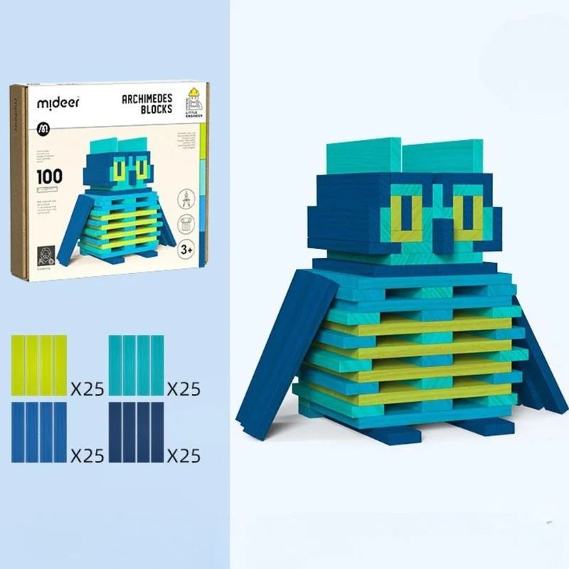 Holzbausteine Archimedes – Kühle Farben, 100 Teile