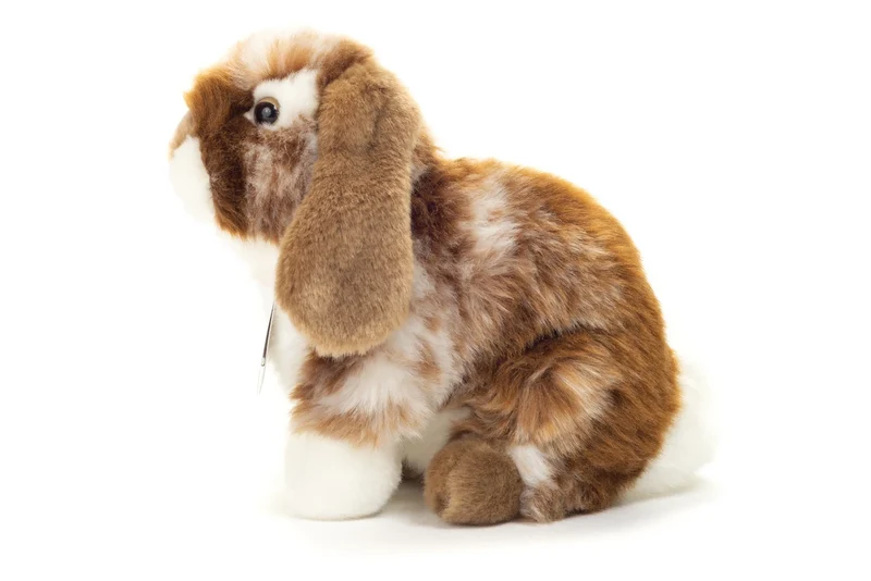 Teddy-Hermann Hase sitzend dunkelbraun/weiss gescheckt 20cm – realistisches Kuscheltier