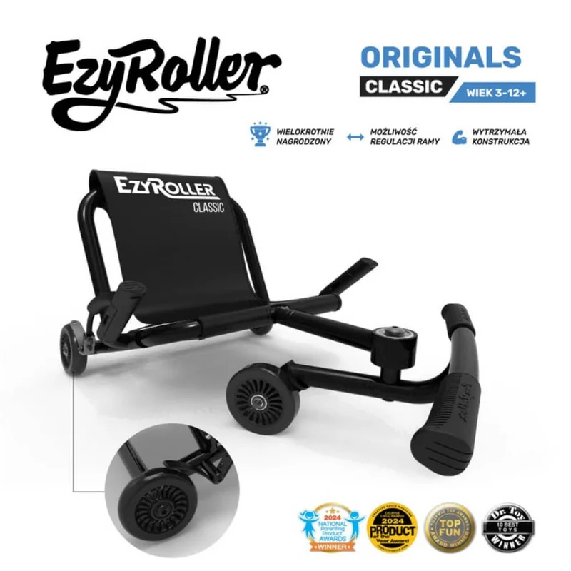 Kinderfahrzeug & Sitz-Gokart mit Beinantrieb - Classic Metal Black (3-12 Jahre)