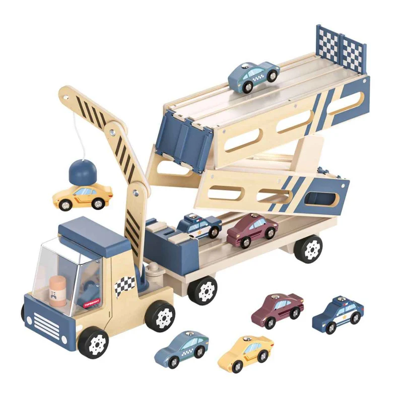 Auto-Transporter & Rennstrecke 2-in-1 – Magnetspielzeug mit 8 Autos & Kran