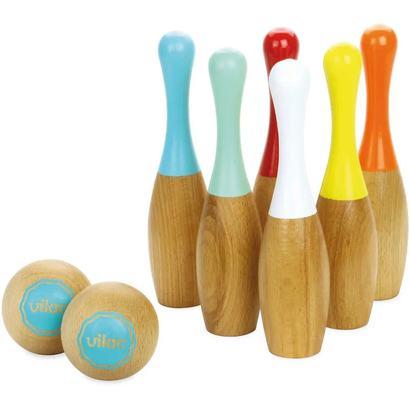 Holz-Kegelspiel – 6 Kegel & 2 Kugeln im Tragetasche