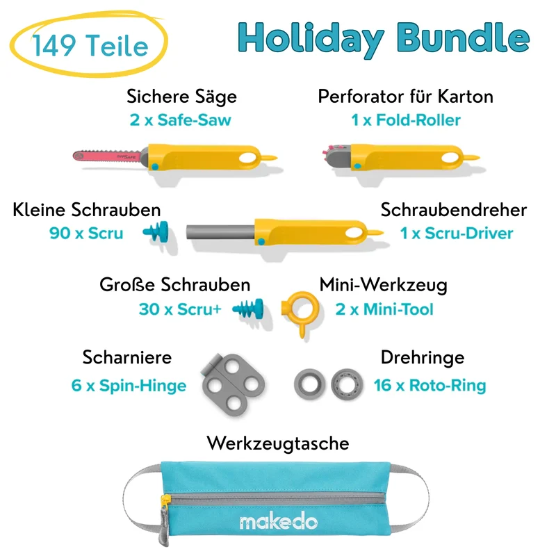 Holiday Bundle – DIY Werkzeugset aus Karton mit 149 Teilen für kreative Konstruktionen