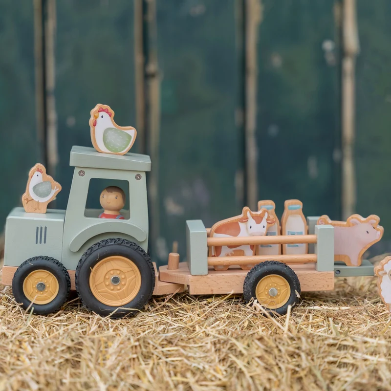 Holz-Traktor mit Anhänger & Figuren – Little Farm Spielset