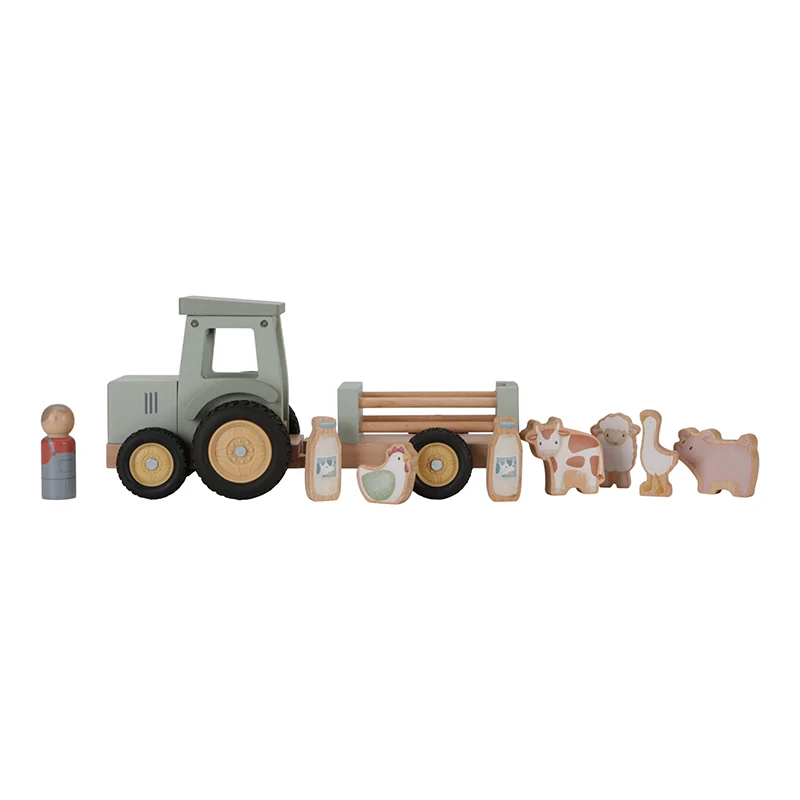 Holz-Traktor mit Anhänger & Figuren – Little Farm Spielset