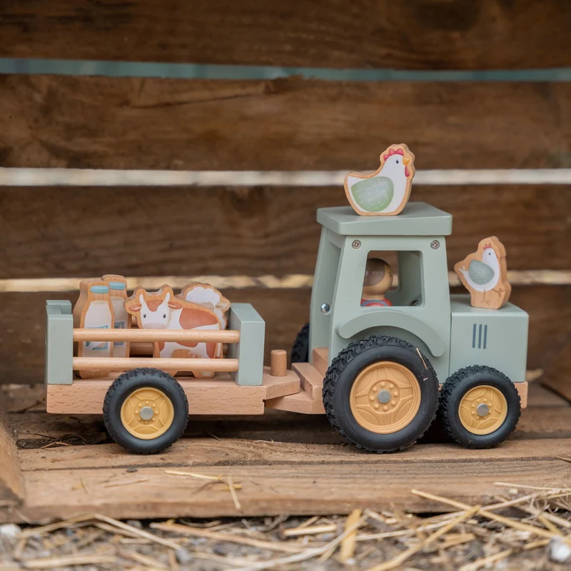 Holz-Traktor mit Anhänger & Figuren – Little Farm Spielset