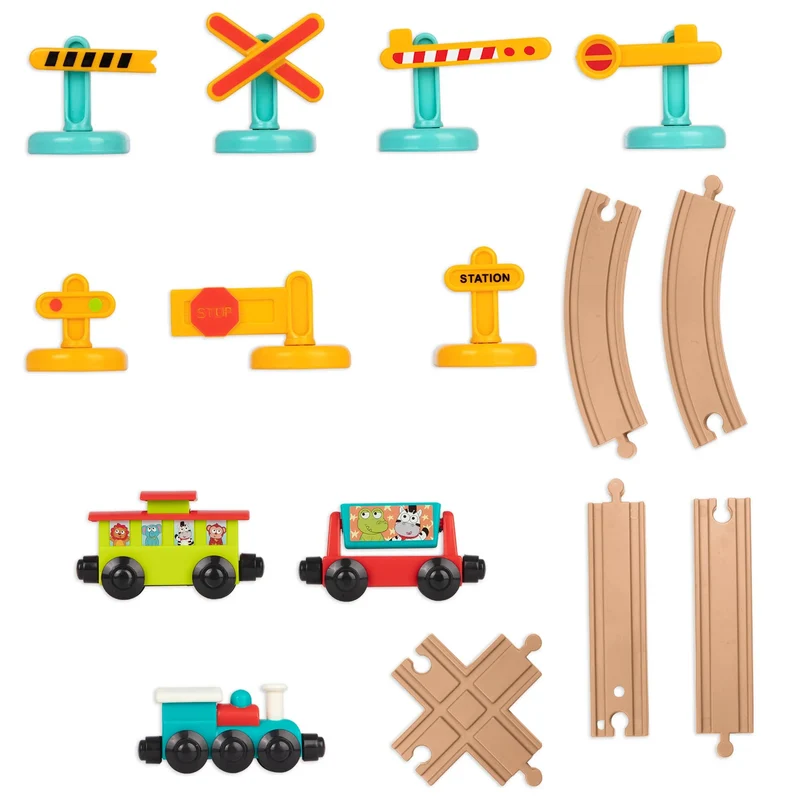 Eisenbahn mit Schienen und Schildern – magnetische Waggons – All Aboard 29 Teile