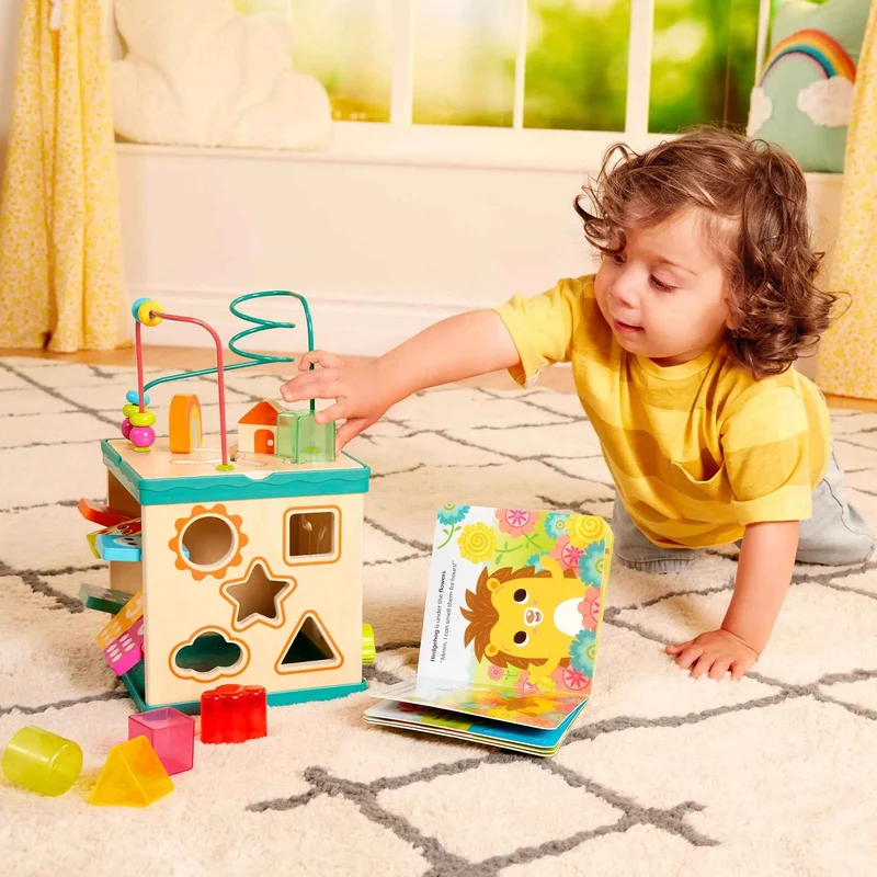 Holz-Lernwürfel mit Sortierer, Labyrinth und Buch – Lil’ Learning Cube 8 Teile