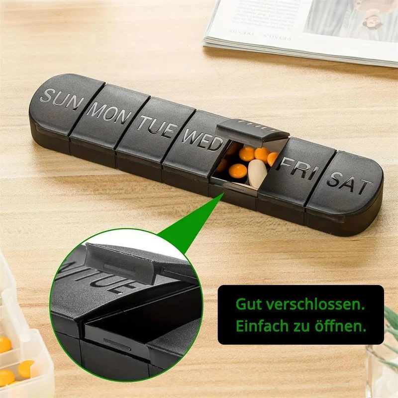 Woche Tablettenbox, schwarz