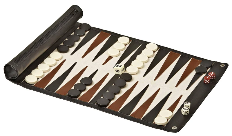 Backgammon Reise, Aufrollbares Spielfeld, Kunstleder, sprachunabhängig