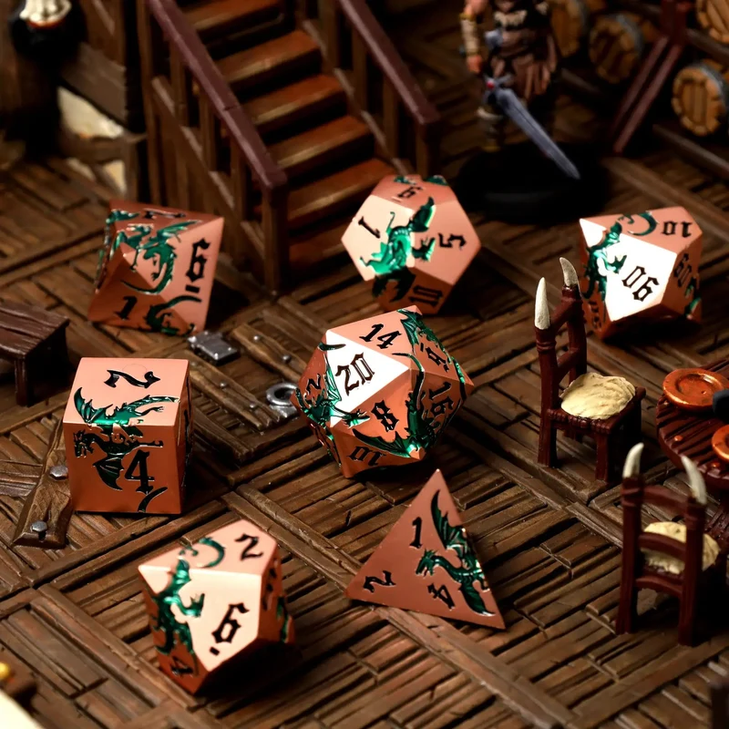 Viridian Flame Metal Rpg Dice Set, sprachunabhängig