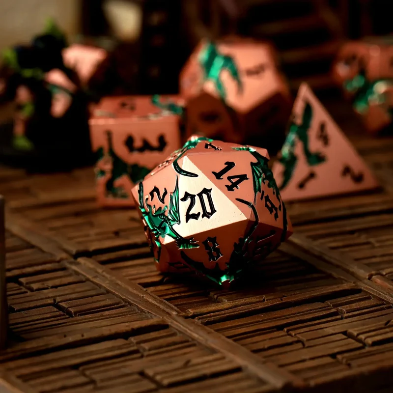 Viridian Flame Metal Rpg Dice Set, sprachunabhängig