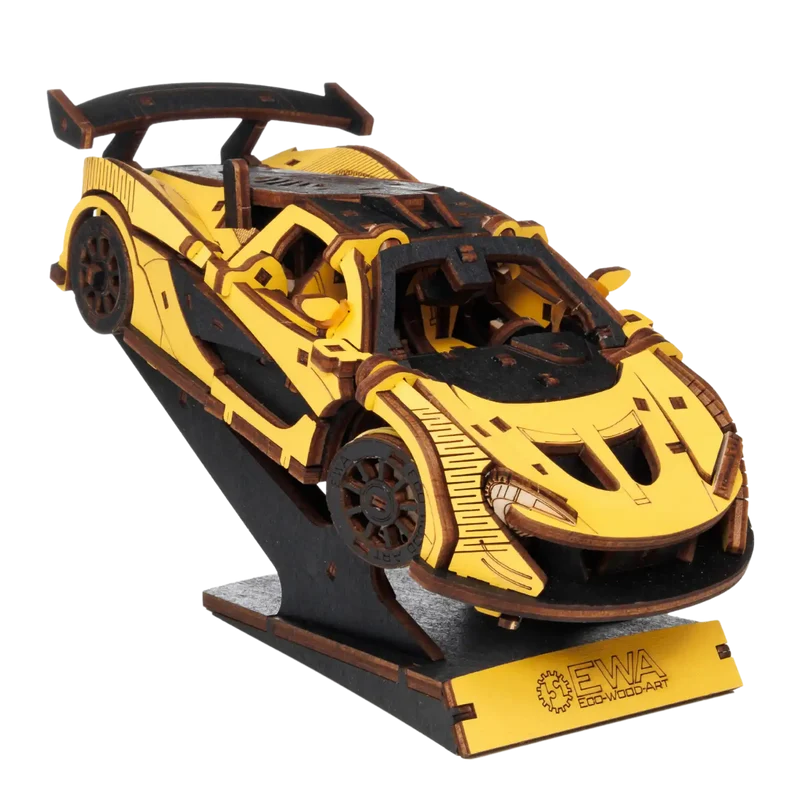 3D-Holzpuzzle Racing Car gelb
