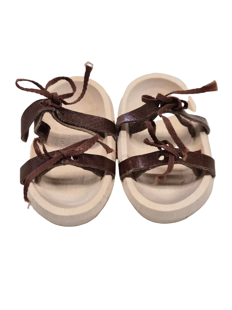 Puppen Sandalen aus Holz mit Lederbändel